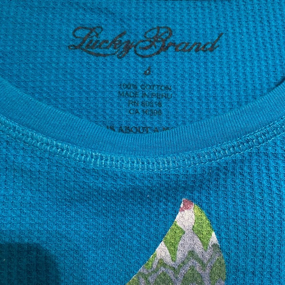 Lucky Brand Blue Long Sleeve Tee with Love and Bird Graphic - Picture 3 of 4